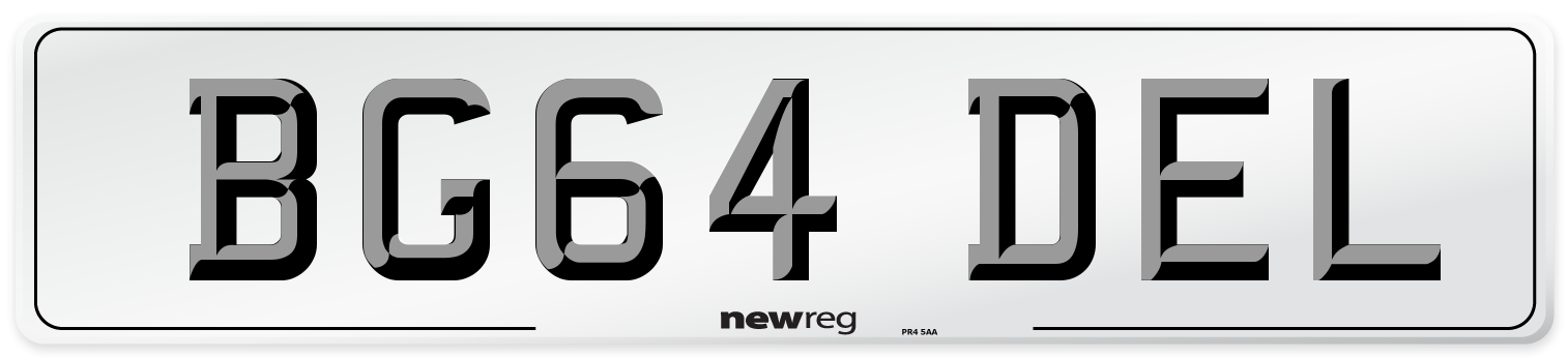 BG64 DEL Number Plate from New Reg
